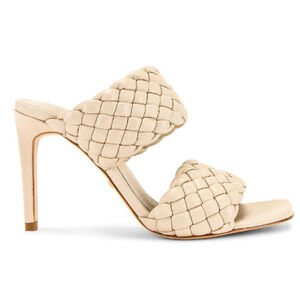 RAYE Cream Braided Heels 10 Reign Heel square toe sandal stiletto leather formal
